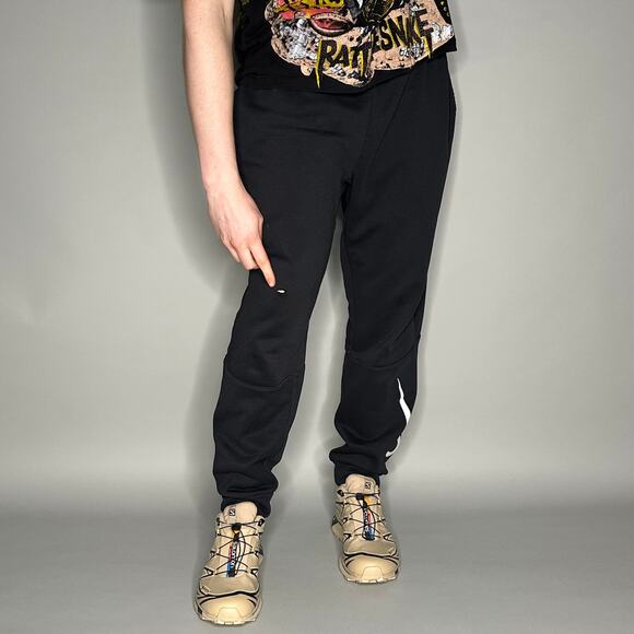 Nike Sweatpants Black Cotton Joggers White Ankle SwooshDri Fit - Picture 5 of 5